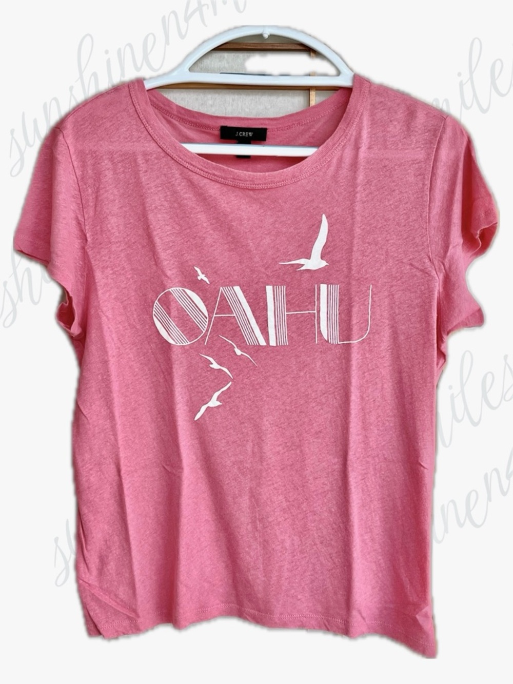 JCREW J.Crew Pink “OAHU” Graphic Print Linen-Blend Medium T-Shirt Tee Top #G5912